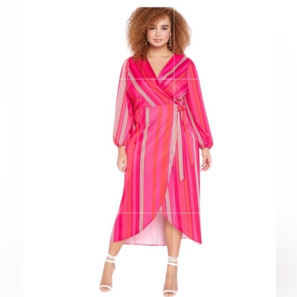 Eloquii strips wrap midi dress size 22 Barbiecore